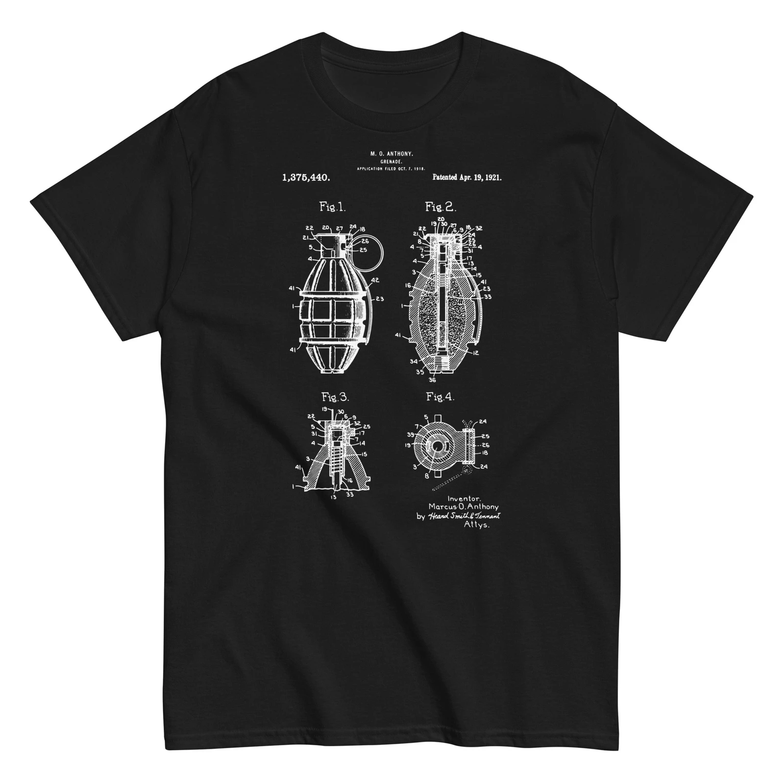 

1921 Hand Grenade Patent – Vintage Military Blueprint Art T-Shirt 100% Cotton O-Neck Short Sleeve Summer Casual Mens T-shirt