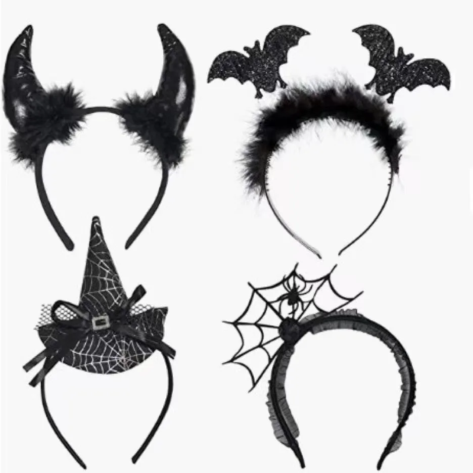 

Halloween Demon Headbad Black Spider Net Bat Horror Ghost Festival Party Dress Up Trick Or Treat Happy Halloween Day 2025 Decor