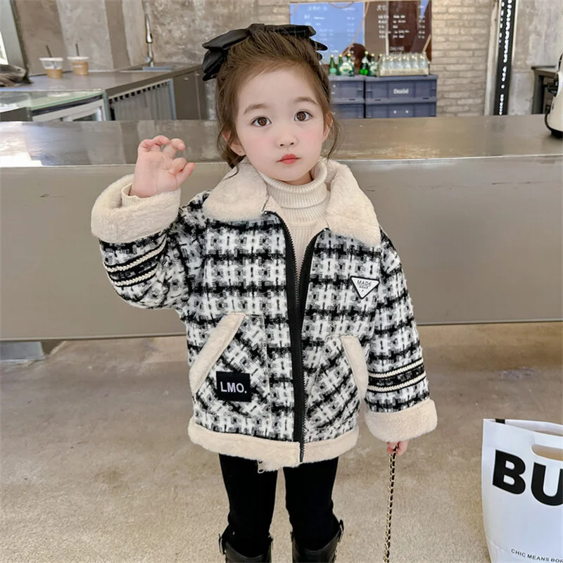 

Girls Coat Jacket Winter Cotton Windbreak 2023 Lapel Warm Plus Thicken Furs Overcoat Teenagers Formal Children's Clothing