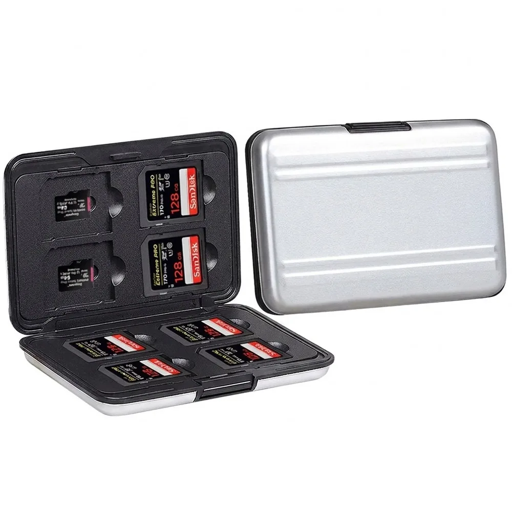16 Slot Memory Card Case Dual Layer Aluminum Protector SD Cards Storage Box Travel Use Black Silver Micro SD Card Holder