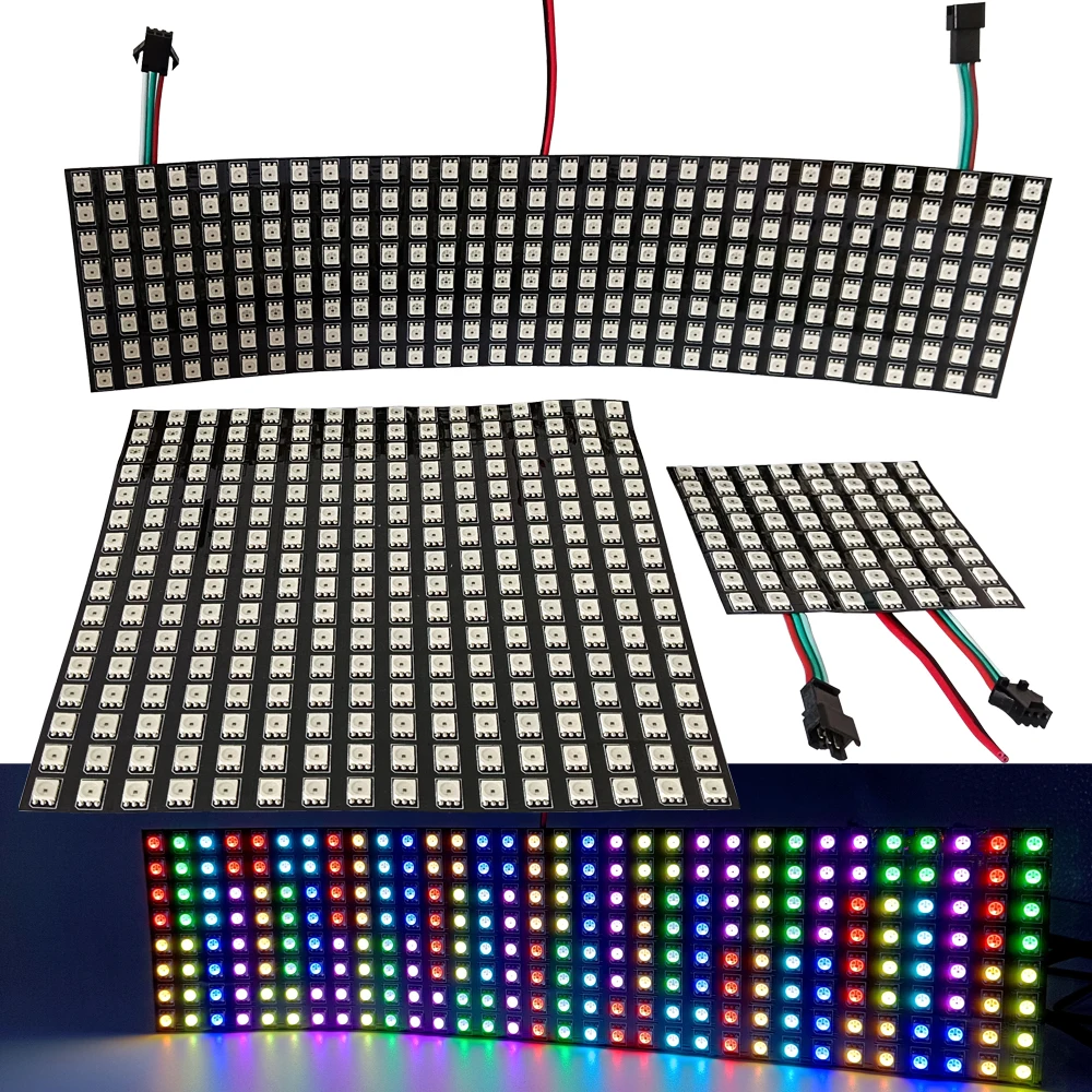 DC5V 12V 3Pin WS2812B WS2815 RGB LED Digital Flexible Panel Individually Addressable Module Matrix Screen Light 8x8 16x16 8x32