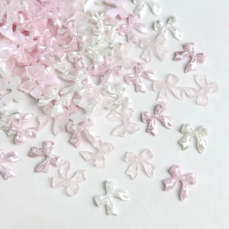 30pcs 3D Sweet Pearly Glossy Ribbon Bow Resin Nail Charms Ballerina Bow Tie Nail Art Decoration Nail Accessories Manicure DIY