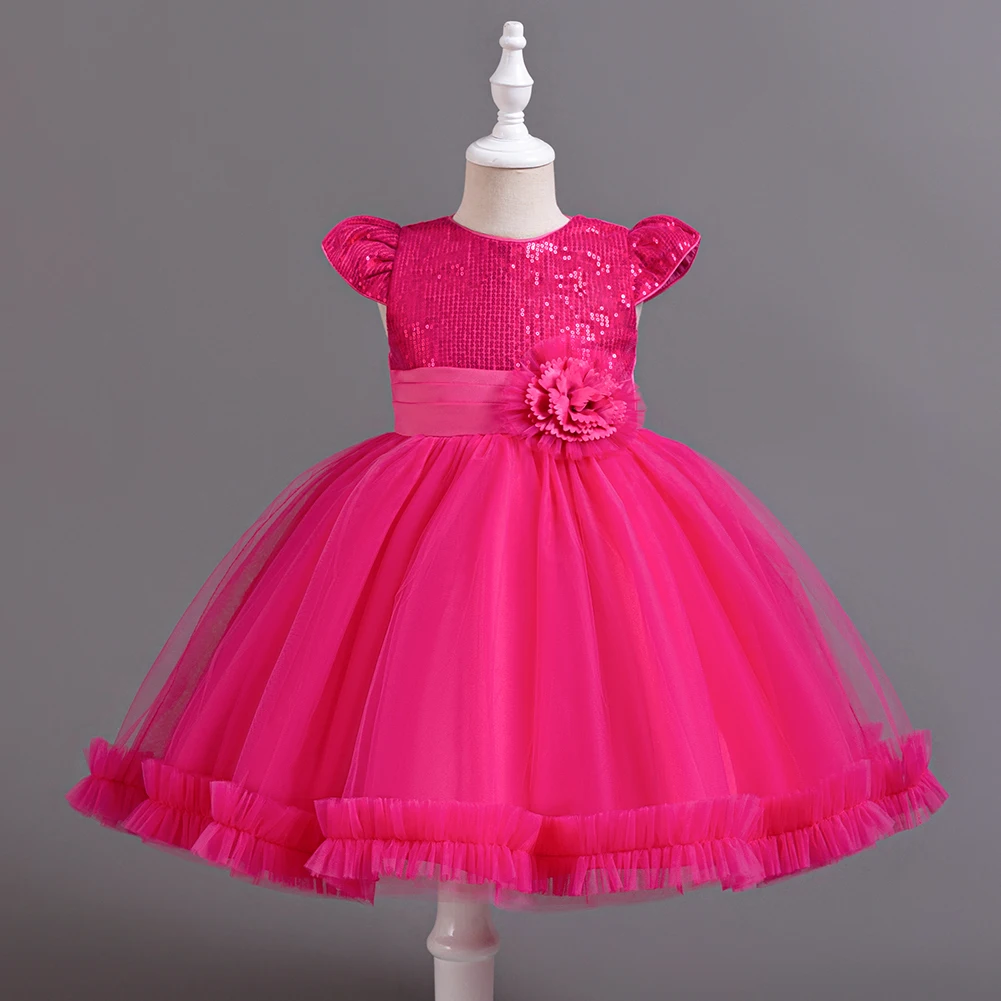 Rose children Mesh Sequin Princess Dress Birthday Party Wear Sweet Girl Wear For 2 to 10 Year girl