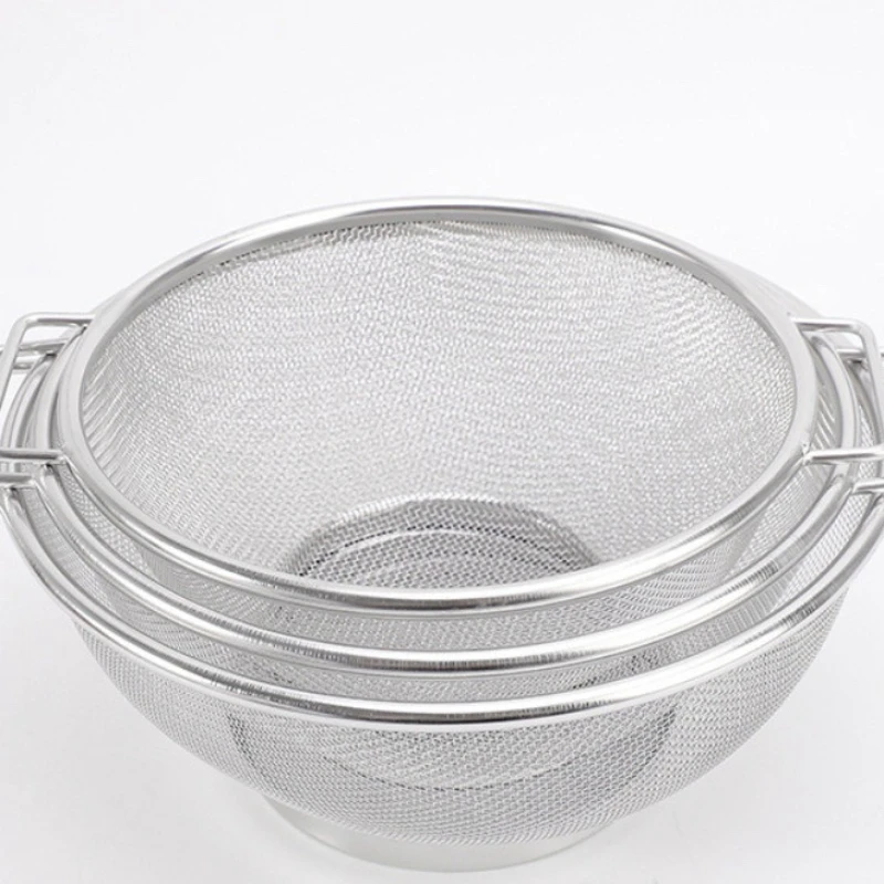 Stainless Steel Colander Round Edge Double Handle Mesh Basket Kitchen Strainer for Washing Rice Fruits Vegetables Storage 3Sizes