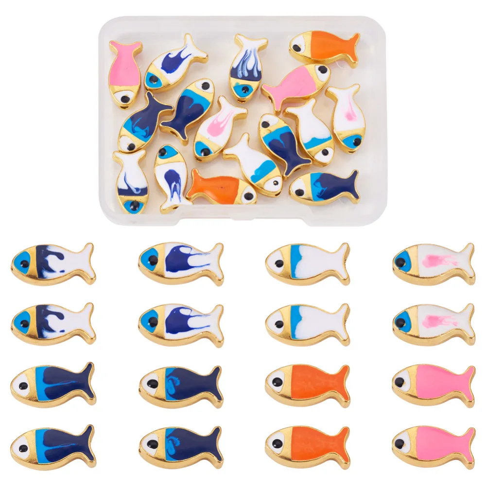 

16Pcs Alloy Enamel Fish Beads Animal Mratal Loose Beads for Bracelet Necklace DIY jewelry making Crafts Decor Accessories