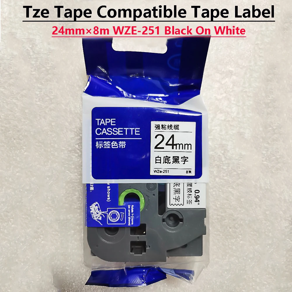 24mm TZ TZE-251 TAPE  BLACK ON WHITE Compatible Label Sticker WZE-251 Labeling Ribbon For Ptouch Labeling Machine Label Maker