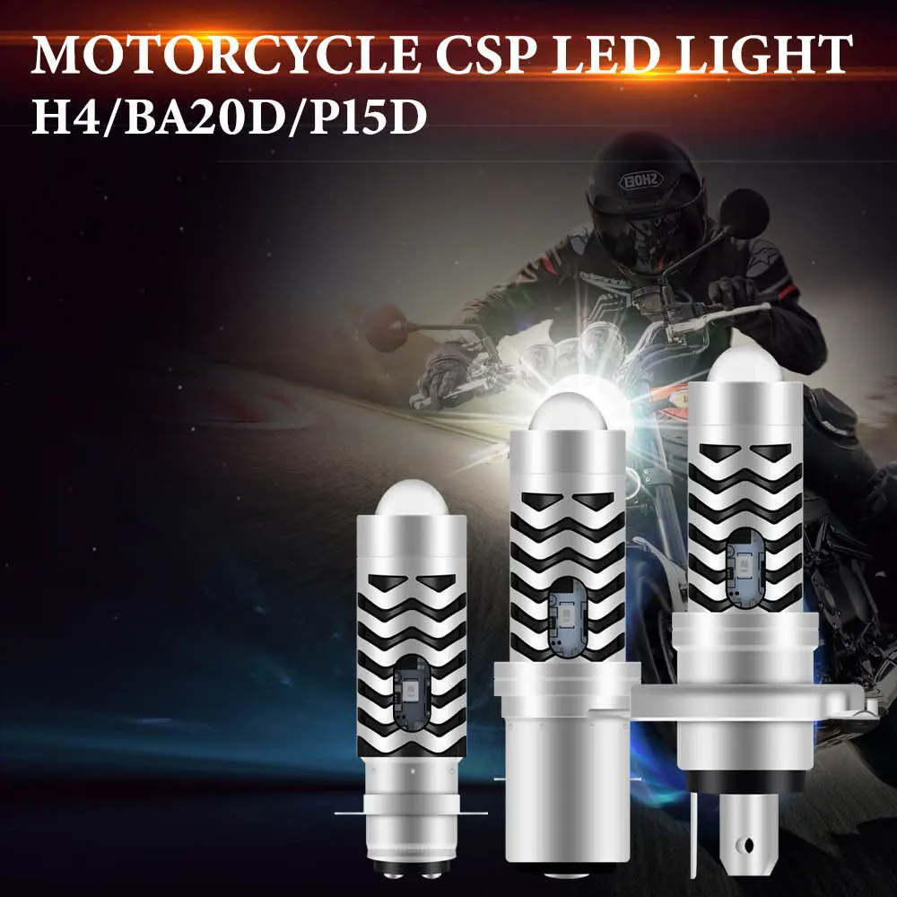 LED Motorcycle Headlight Bulbs H4 BA20D S2 P15D H6 6000K Hi/Lo Beam 12V Moto Fog Lamp Scooter ATV Accessories White Yellow