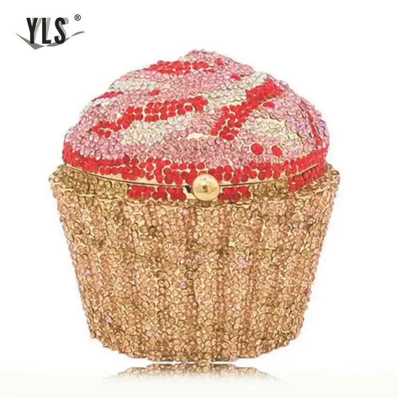 Ladies\' Mini Paper Cup Cake Handbag Evening Package Luxury Crystal Bridal Handbag Fashion Cocktail Party Diamond Handbag