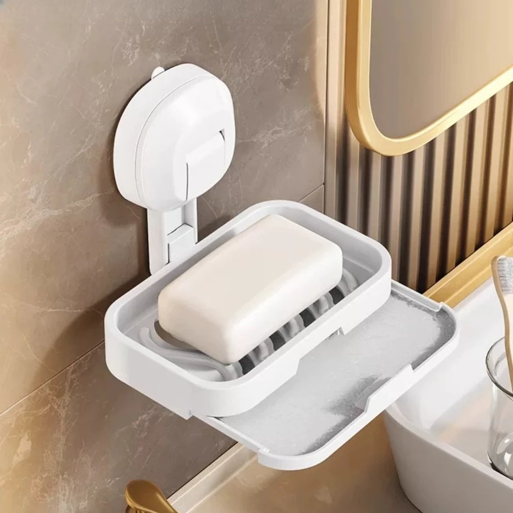 Suction Cup Soap Box, Wall-mounted Soap Box Without Holes, Storage and Draining Rack
