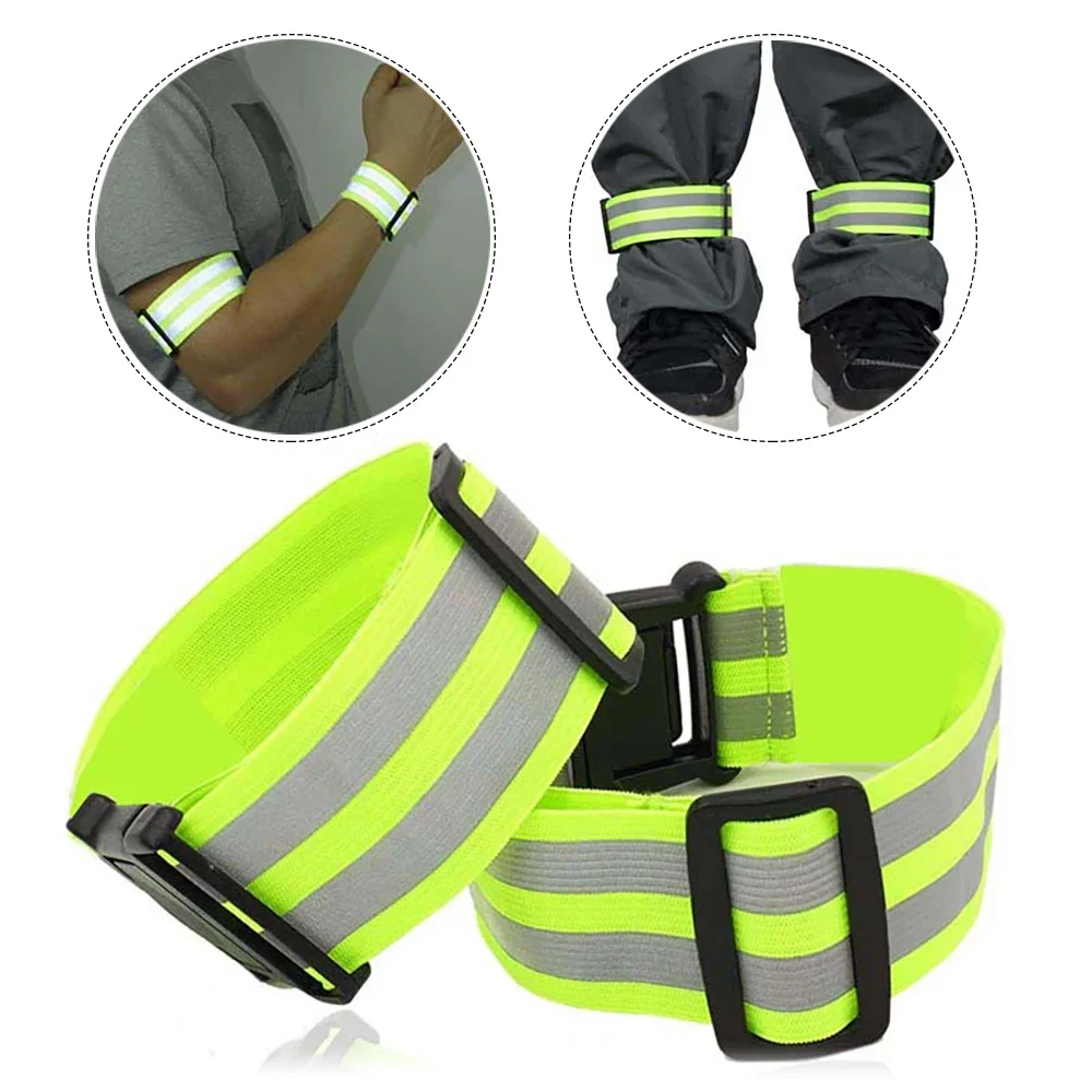 Bandas reflectantes ajustables de alta visibilidad, seguridad nocturna para brazo, muñeca, cintura, tobillo, elástico, deporte, correr, Reflector de seguridad, 1-2 uds.