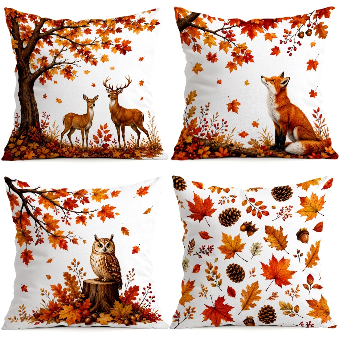 Autumn Watercolor Maple Leaf Animals Cushions Pillowcase Polyester Cushion Cover Throw Pillow Pillowcover Home Car Sofa Decor