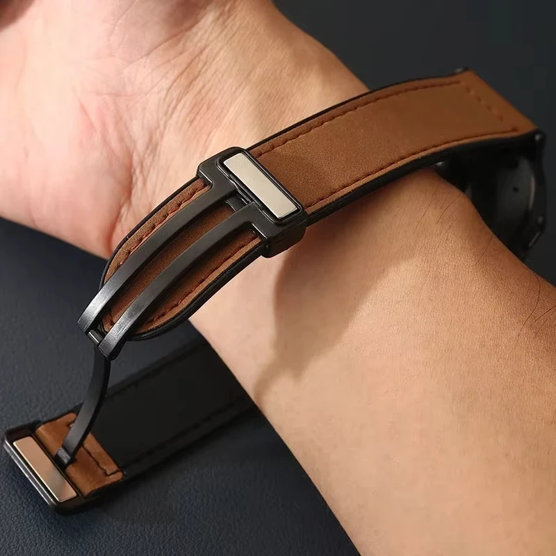 Leather Silicone Strap For Samsung Galaxy Watch Ultra 47mm Quick Fit No Gap Bracelet For Galaxy Watch 7 Ultra 47mm Magnetic Band