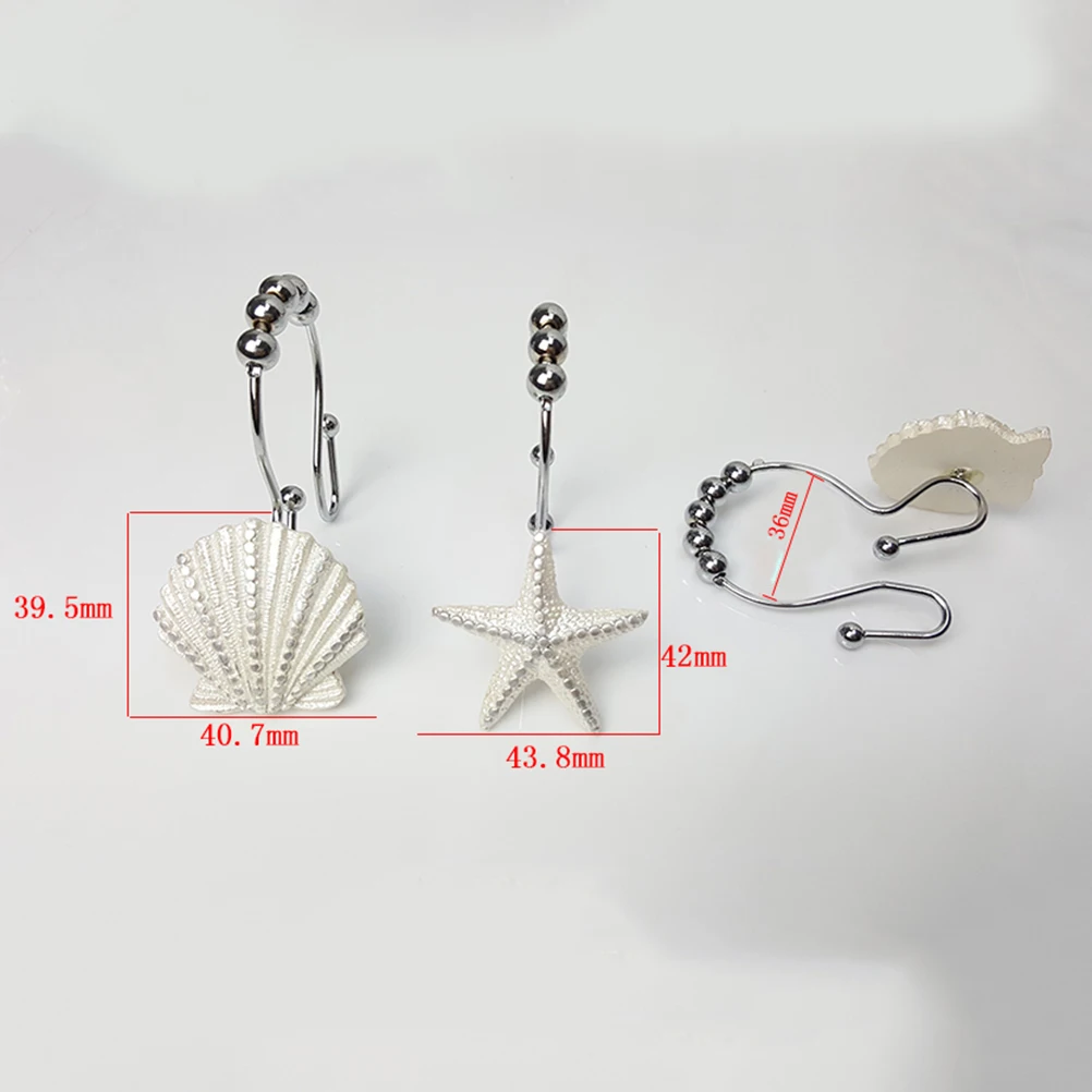 

12 PCS Set Stainless Steel Bath Shower Curtain Hooks Marine Creatures Decor Bathroom Hangers Rust Proof
