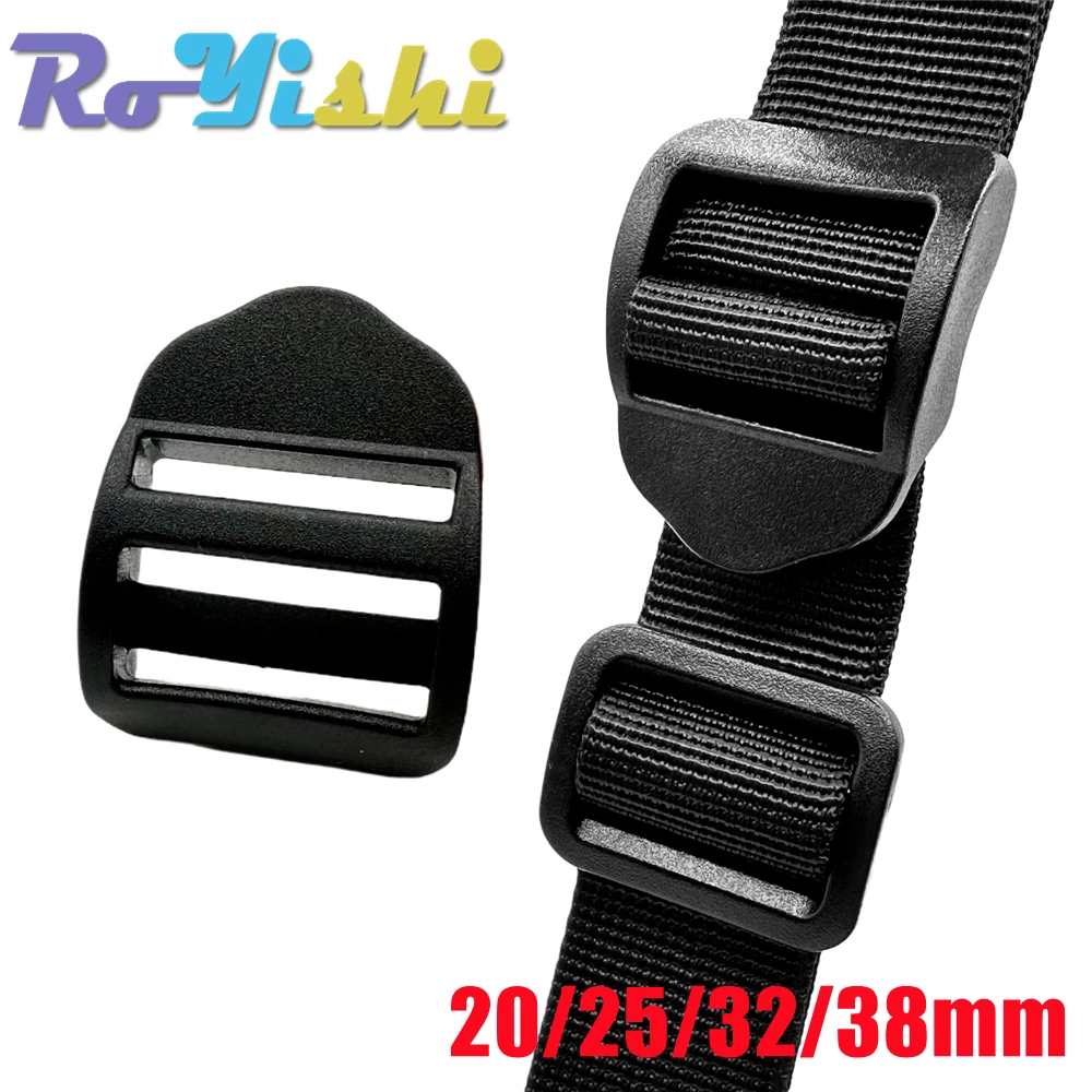 5 sztuk/opakowanie Czarny zamek drabinkowy/poślizg Tri-Glide Plastikowe klamry do pasków plecaka Taśma 20-38 mm