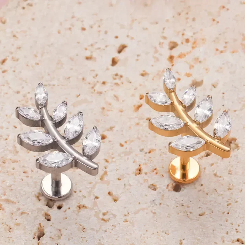 ASTM F136 التيتانيوم 16 جرام ماركيز تشيكوسلوفاكيا يترك على شكل الغضروف اللولب محارة الفص الأذن ثقب شقة الظهر القرط ثقب مجوهرات للجسم