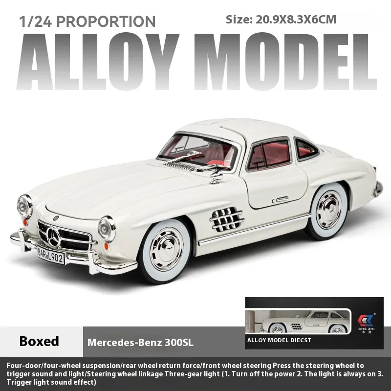 1:24 Mercedes Benz 300SL Classic Car Alloy Diecast Car Model Home Interior Decoration Ornaments Sound & Light Collect Hobby Gift