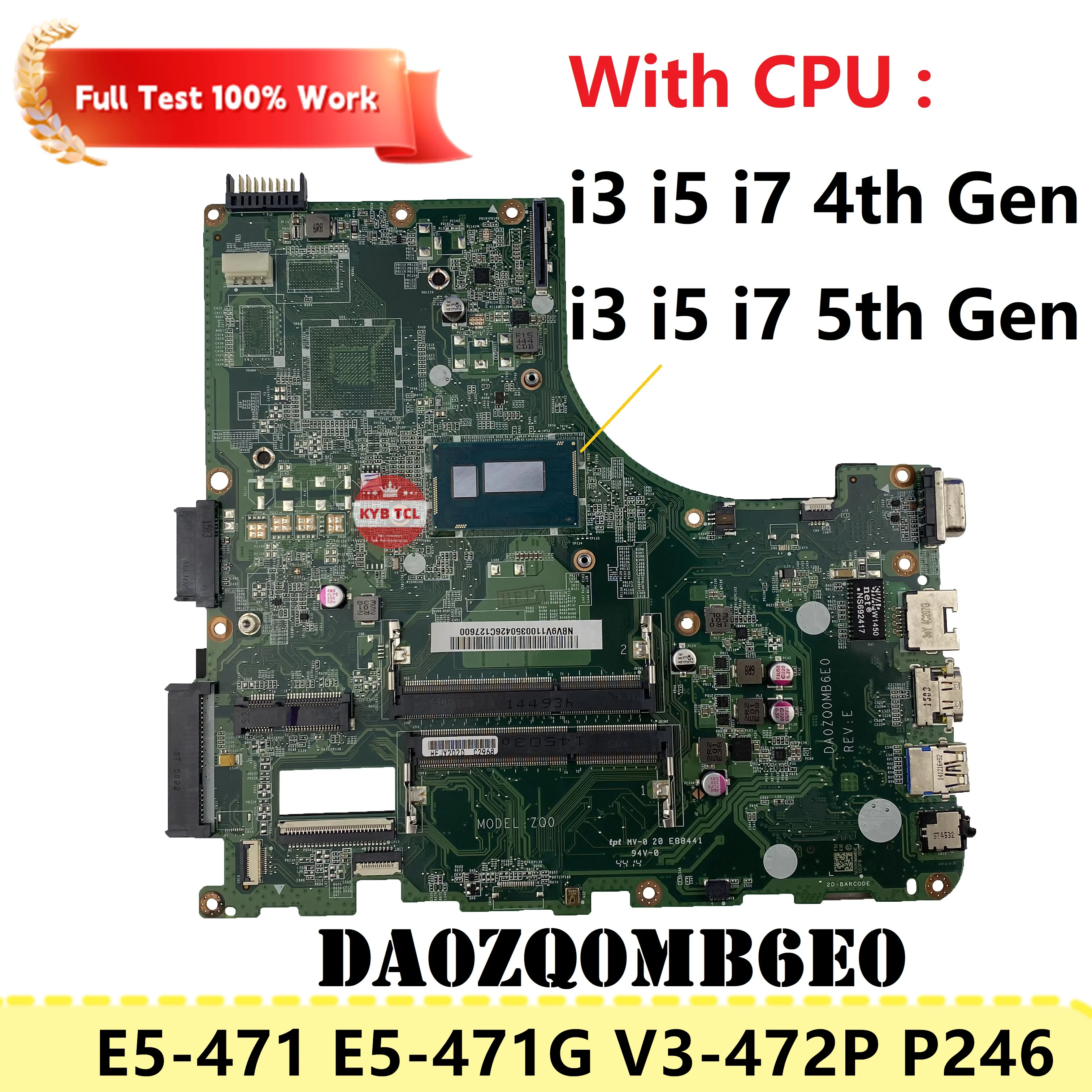 Notebook DA0ZQ0MB6E0 Mainboard For Acer Aspire E5-471 E5-471G V3-472P P246 V3-472PG P246-M Laptop Motherboard With I3 I5 I7 CPU