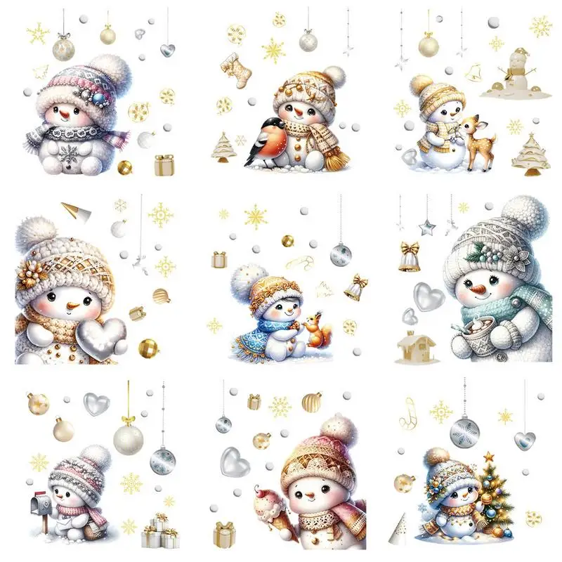 Christmas Window Clings Winter Snowman Christmas Ball Window Stickers Self-adhesive Window Decor Accessories Set of 9 Theme Part