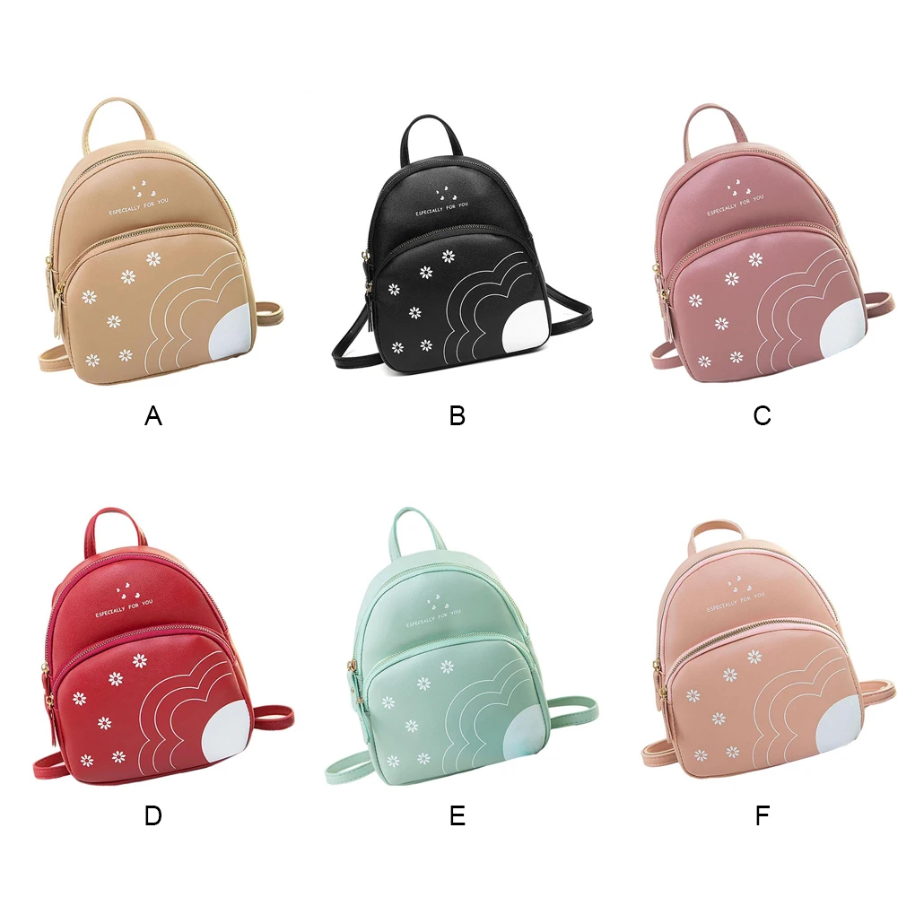 Women Mini Backpack Flower Print PU Leather Pack Solid Color Phone Purse Cosmetic Organizer Girls Bag Travel Shopping