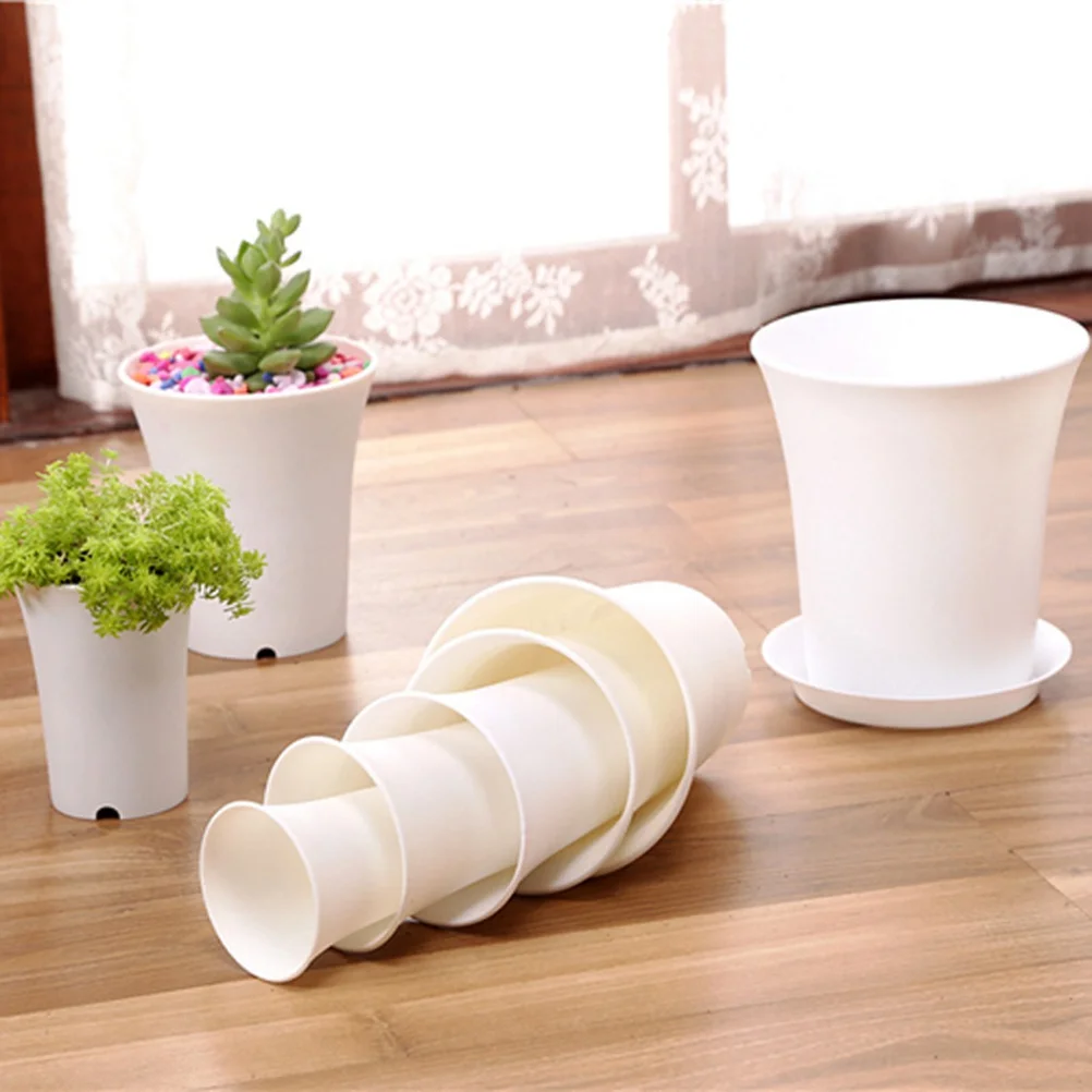 

1pc Plastic Round Succulents Pots Flower Planter for Home Office or Garden Decoration(Extra Small White)