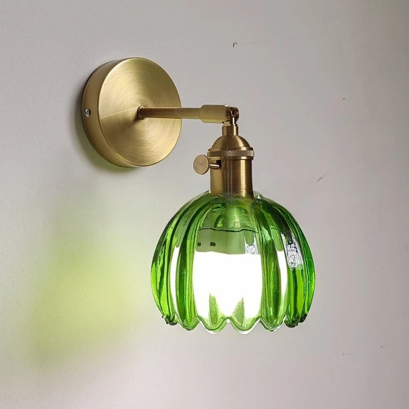 Retro green glass wall lamp Wiring-free bar restaurant Nordic bedroom bedside premium glass wall lamp wholesale