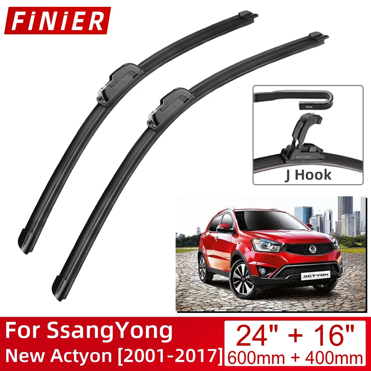 

For SsangYong New Actyon 2001-2017 24"+16" Car Accessories Front Windscreen Wiper Blade Brushes Wipers U Type J Hooks 2017 2016