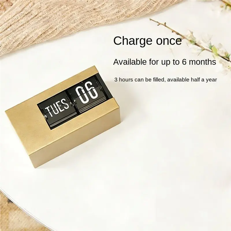 SEWS-Luxury Light Perpetual Calendar Flip Clock, Minimalist Stylish Desktop Decorative Clock