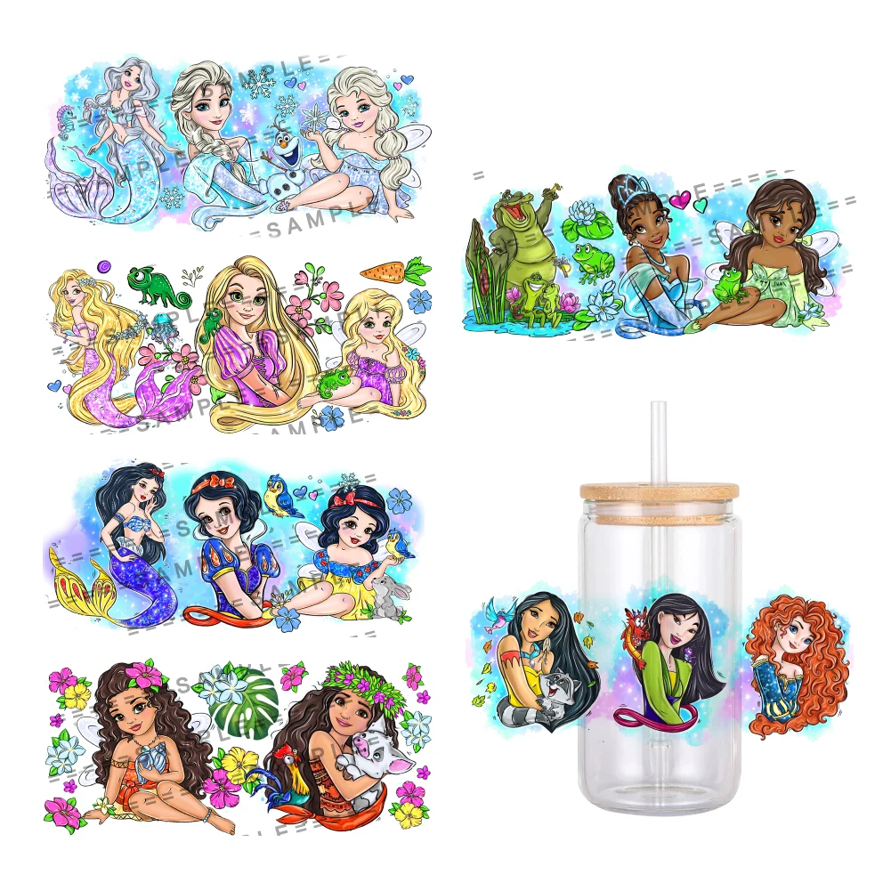 Disney Many Princess Character Pattern UV DTF Transfer Sticker Waterproof Transfers Decals For 16oz Glass Cup Wrap Stickers