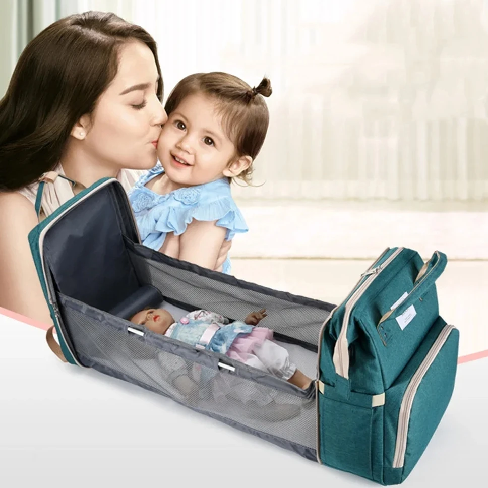 حقيبة الأم خفيفة الوزن محمولة قابلة للطي سرير الأطفال ذات سعة كبيرة حقائب السفر الأمومة حقيبة ظهر الطفل الإناث الأم نزهة حقيبة هدية #1