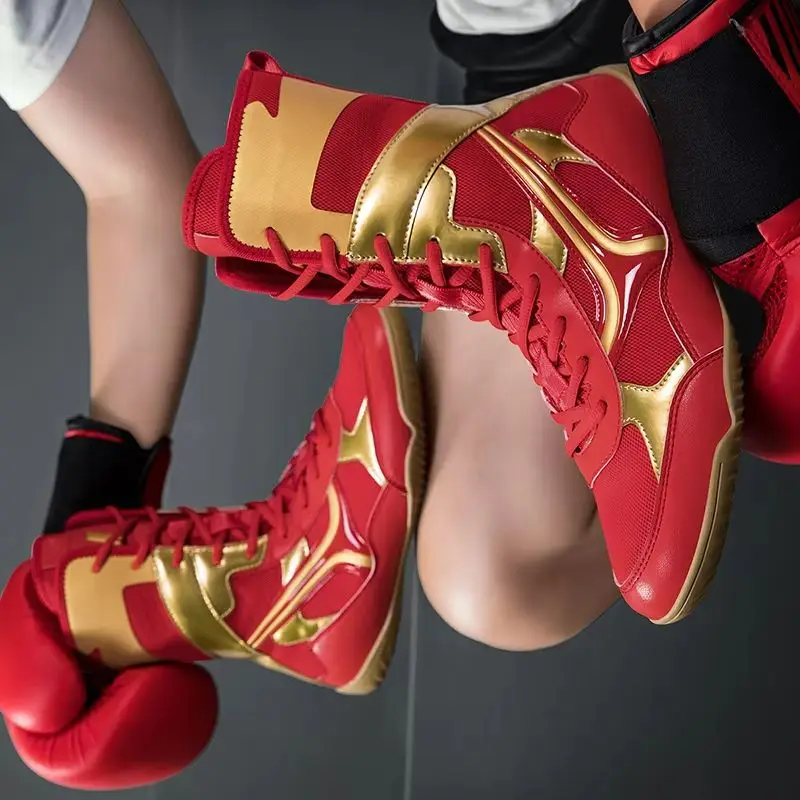 

2025 New Wrestling Boots for Men Blue Red Boxing Shoes Mens Fighting Shoe Gym Training Shoe