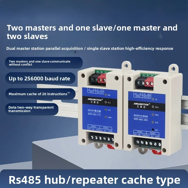 2 Masters 1 Slave RS485 Hub 4-Way Modbus Splitter with Buffer for PLC RTU Data Conflict Isolation