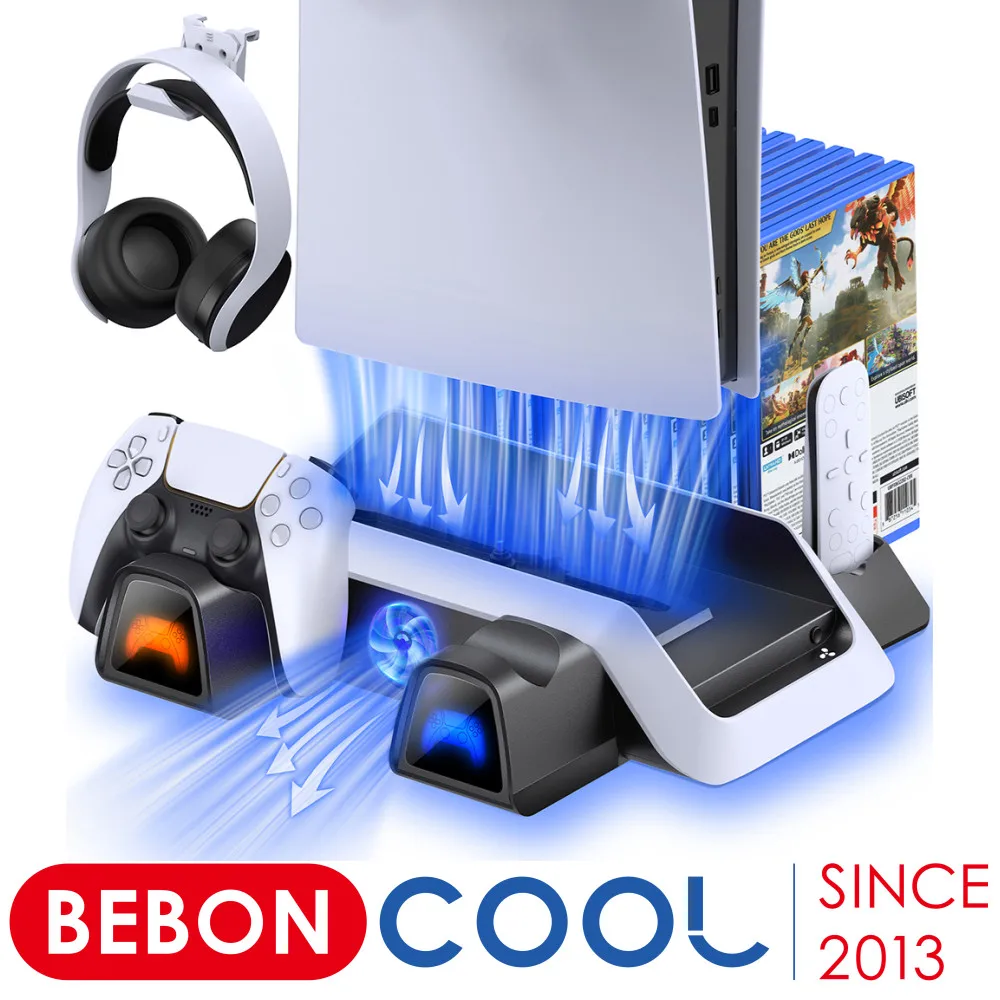 Para ps5 suporte de refrigeração 2 ventilador mais frio 2 controlador de carregamento doca tipo-c cabo de carregamento para playstation 5 ps 5