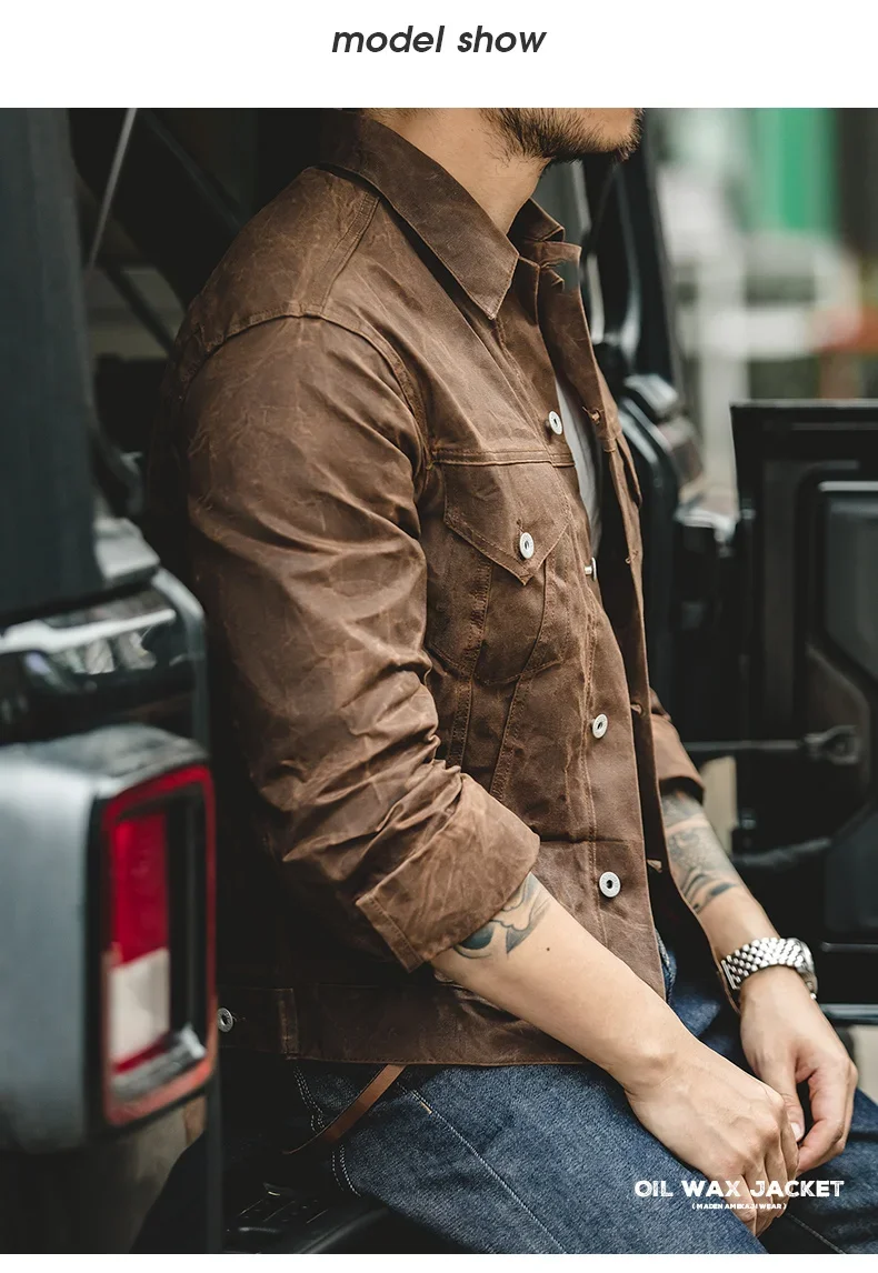Maden Amekaji Retro Male Oil Waxed Jacket Canvas Cotton Khaki Military Uniform Light Casual Work Safari Style Coats Man Clothing 16 S4e630ee376994d008259f7e28244dd32A