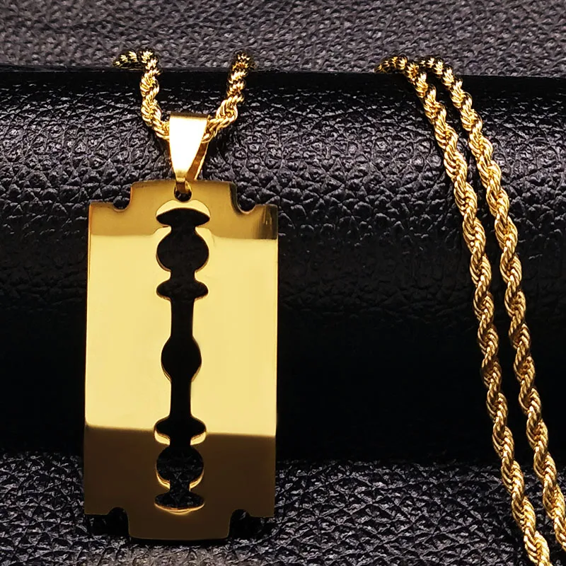 Fashion Stainless Steel Blade Necklaces Gold Color Long Necklace Jewellery For Women or Men Collares Largos De Moda N445S01