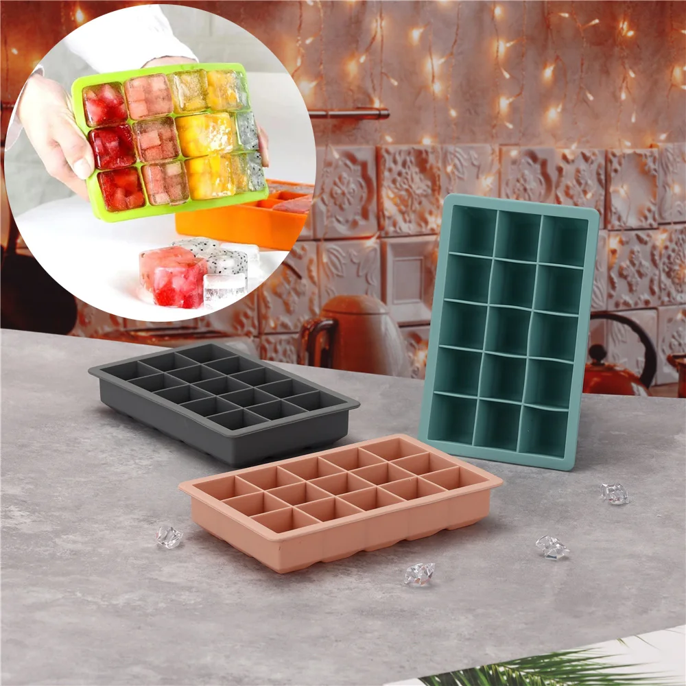 15 Grid Silicone Ice Cube Mold Big Square Ice Cube Tray Mold Ice Cube Maker Non-toxic Durable Bar Pub Wine Ice Blocks Maker