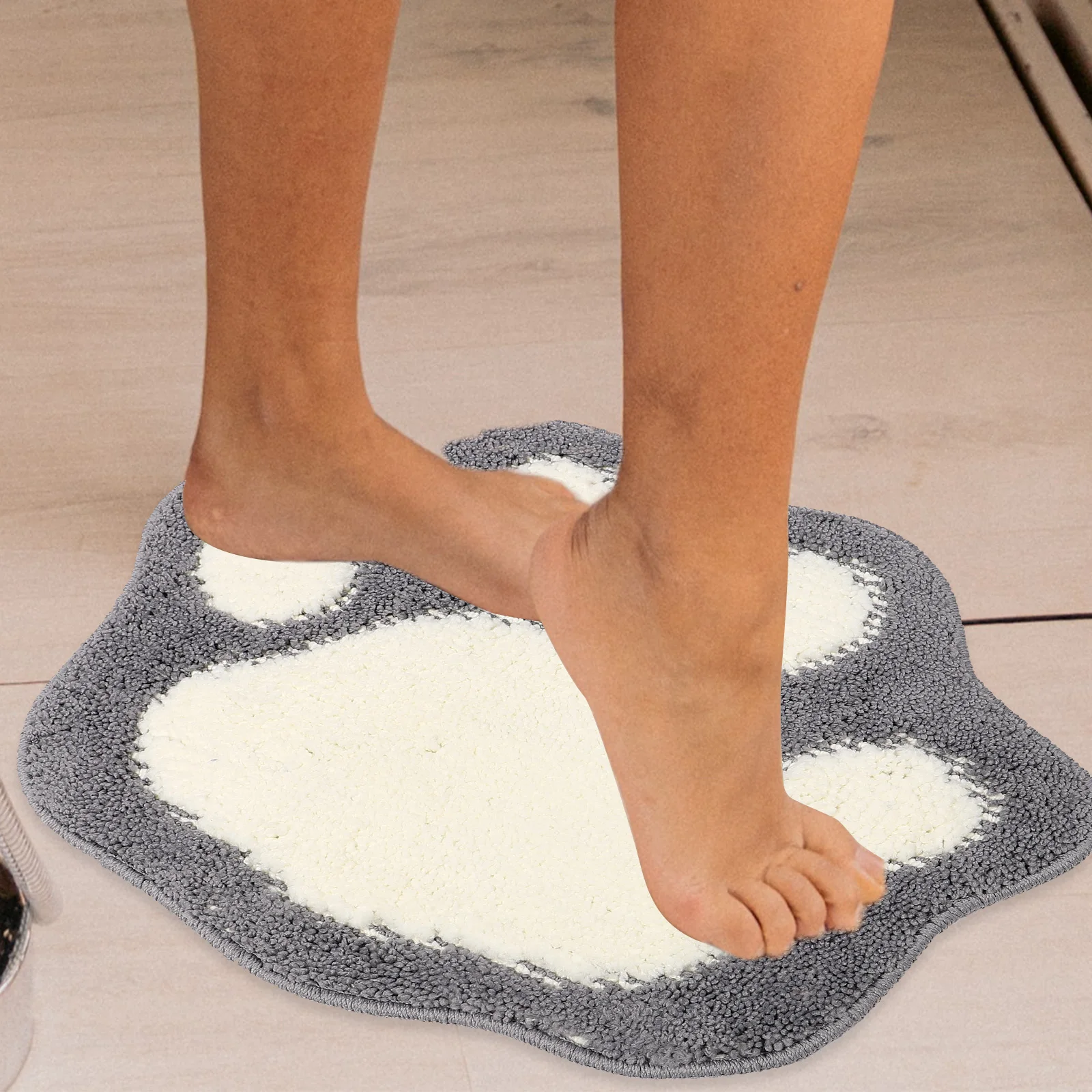 

Cartoon Footprint Mat Grey Non Slip Shower Rugs For Bathroom Water Absorbent Polyester Bathroom Rugs Washable Large