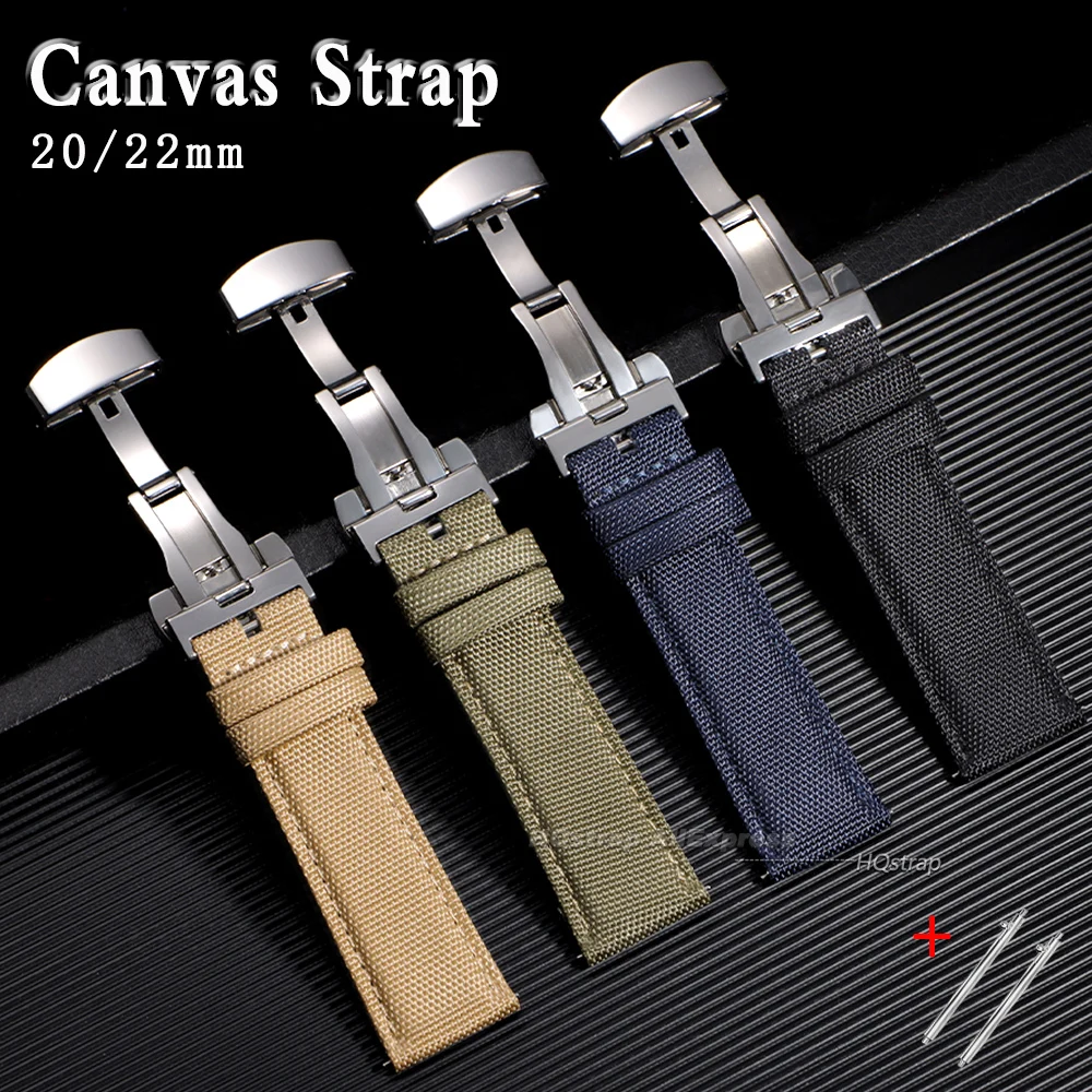 Nylon Canvas Watch Band 20mm 22mm Quick Release Universal Bracelet Replacement Fabric Band Butterfly Buckle for Men Women Band