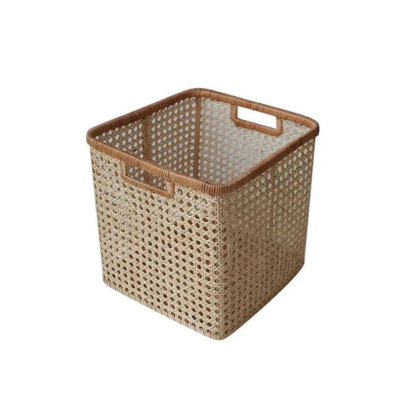 Grid hollow storage basket, hand-woven desktop sundries clothing finishing basket
