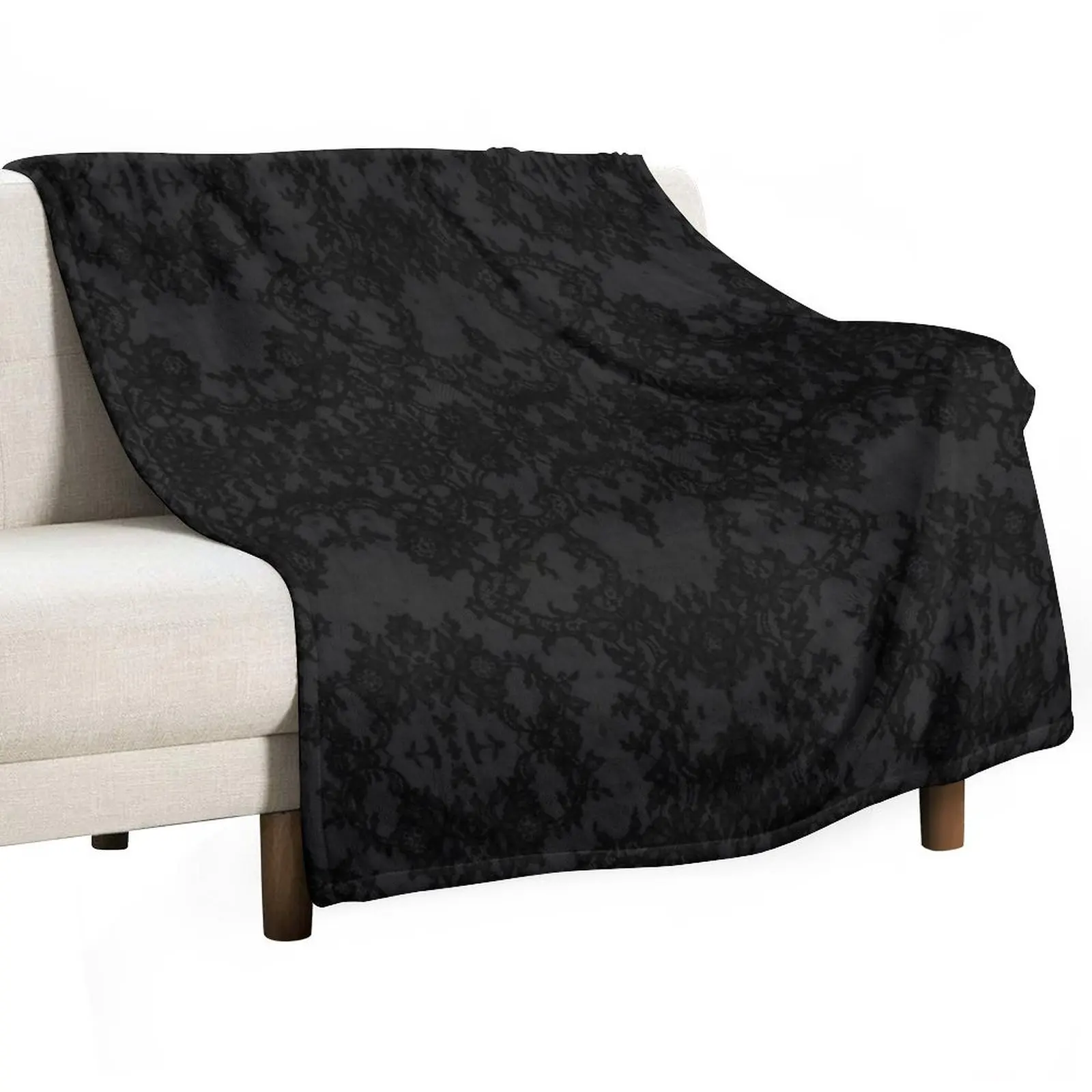 Chic Tonal Black Symmetric Floral Lace Repeat Pattern Throw Blanket Stuffeds Vintage Heavy Blankets