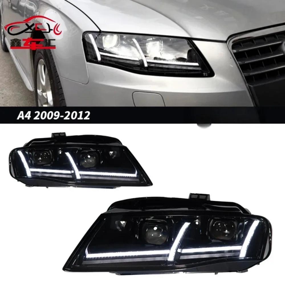 

For retrofitting headlight assemblies of 2009-2012 Audi A4 models with LED daytime running lights and bi-xenon projector lenses