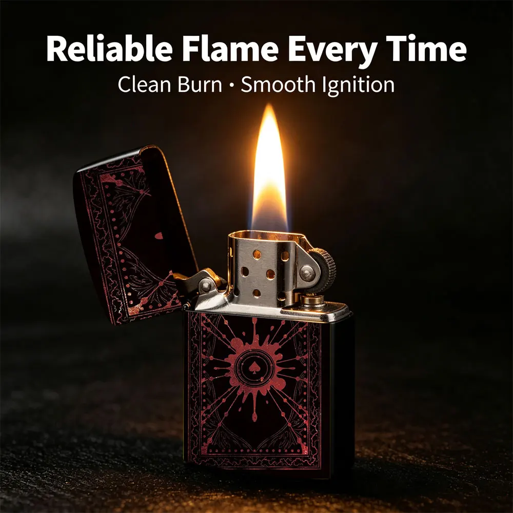 Pocket Lighter, Flip-Top Windproof Design, Red-Black Book Pattern with Sun Graphic, Metal Case, Comfortable Grip, Portable, Refillable, Ideal for Daily Use
