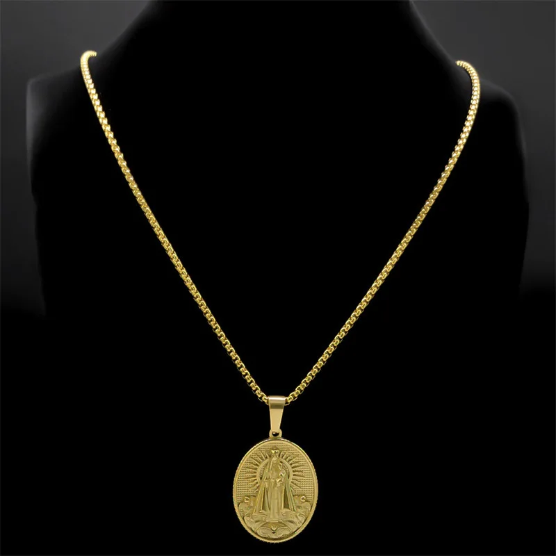 Western Mythology Style Gold Color Stainless Steel Embossed Mythological Figure Necklace UNISEX Christian Birthday Gift Necklace