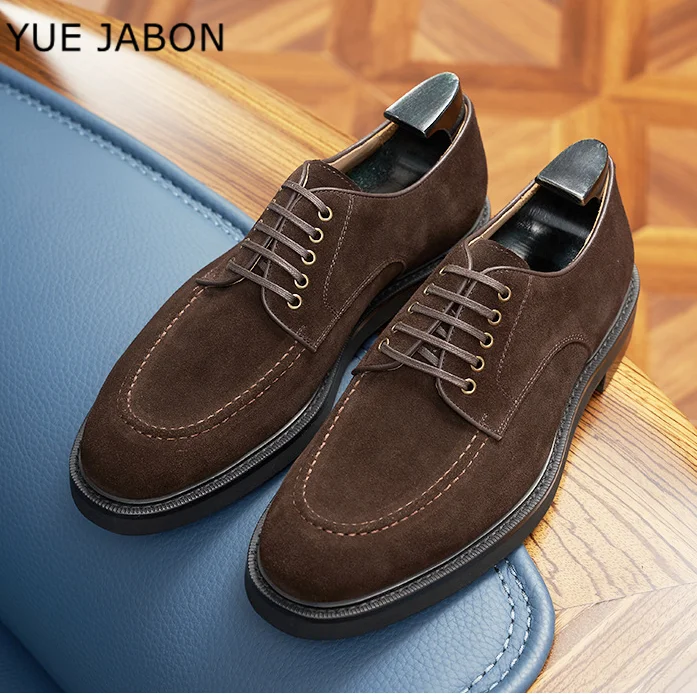 

Grey Genuine Leather Man Cow Suede Fashion Dress Shoes Business Casual Formal Round Toe Derby Shoes Frosted Leather Men's Shoes
