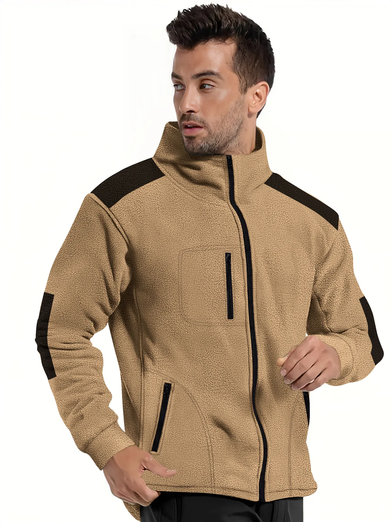 

The new winter men's color-matched casual long-sleeved jacket with a windproof collar and zipper pockets is available.