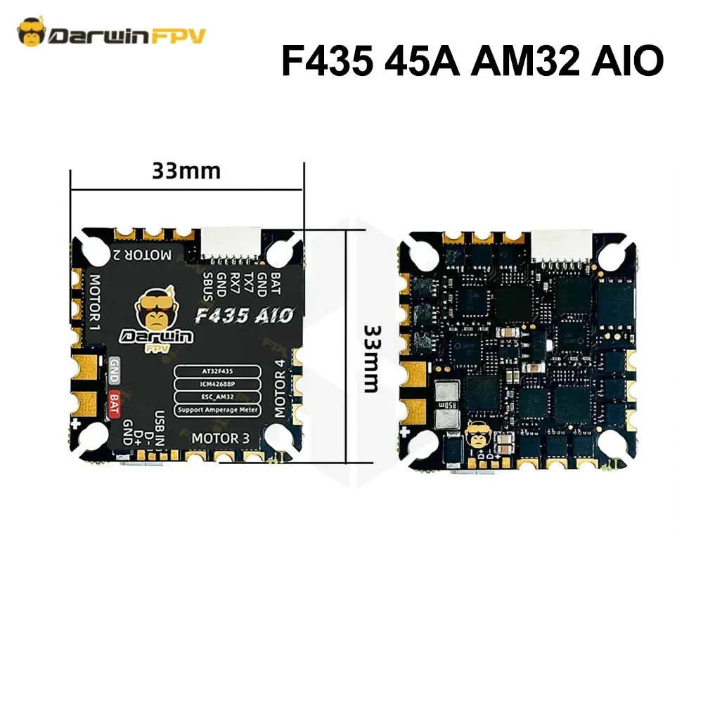 DarwinFPV F435 45A AM32 AIO 3-6S High-Performance Flight Controller F4 16M Blackbox OSD AM32 45A ESC for 3-6S FPV Drone