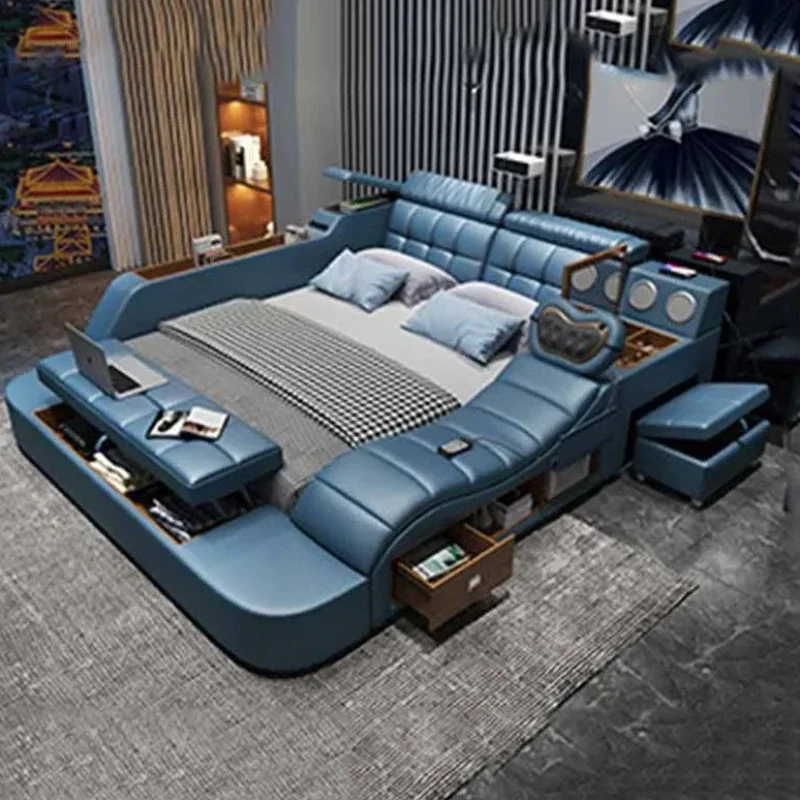 

Loft Italian Double Bed Style Modern Headrest Twin Double Bed Massage Multifunctional Cama Inteligente Bedroom Furniture