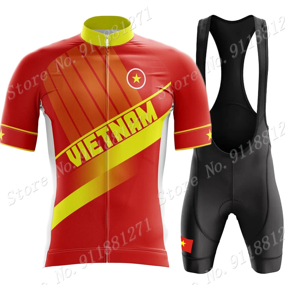 2023 Vietnam Flag Cycling Jersey Set Team Mens Short Sleeve Clothing Suit Road Bike Shirts Bicycle Bib Shorts MTB Wear Ropa