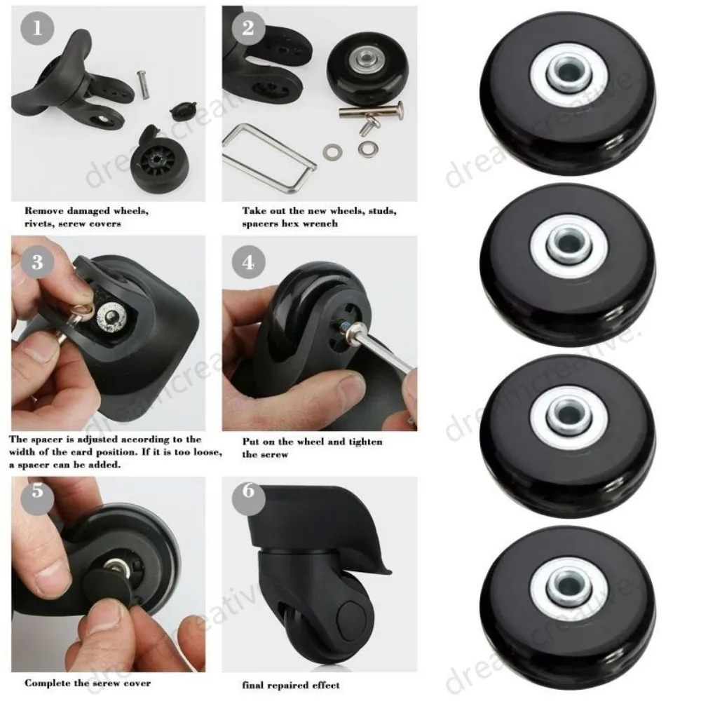 2pcs 40mm Suitcase Luggage Wheels Replacement Rubber Wheels Repair Kit Suitcase Replacement Wheels Silent Roller Rubber Wheels