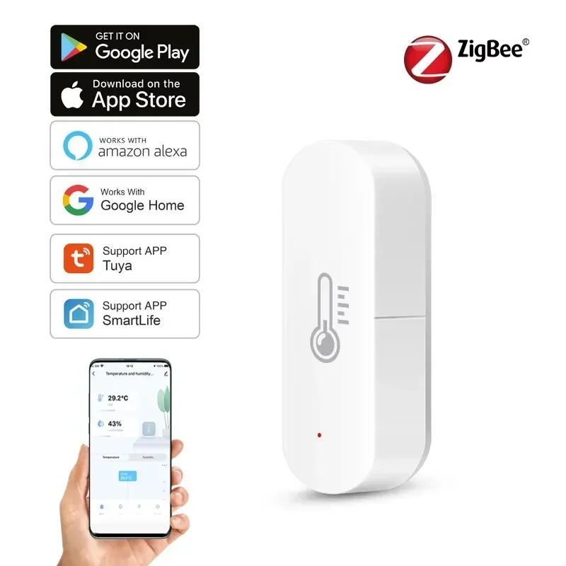 Tuya Zigbee-Sensor inteligente de temperatura y humedad para interiores, Monitor remoto por aplicación para Smart Home, Var, SmartLife, funciona con Alexa y Google