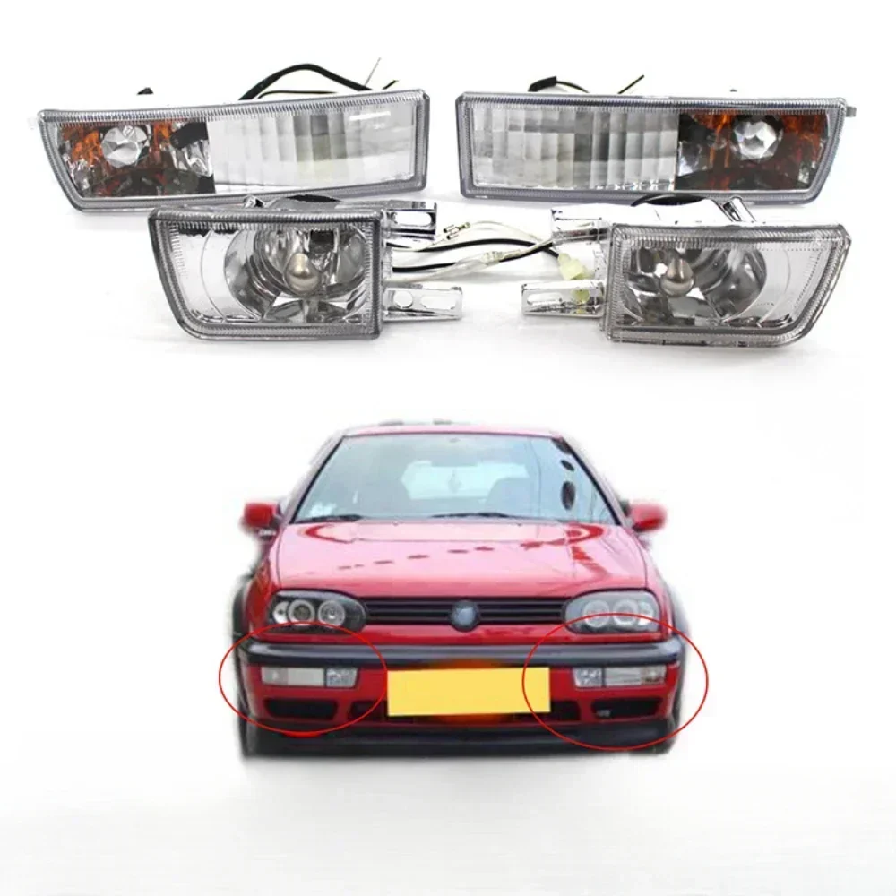 4PCS Set Car Smoked Front Bumper Fog Light + Turn Signal Lamp for VW Golf 3 1992 1993 1994 1995 1996 1997